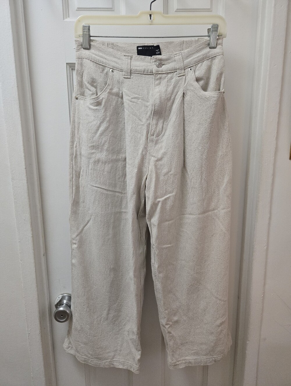 ASOS Linen Cream Beige High Waisted Cropped Capri Wide Leg Pants 4 Small